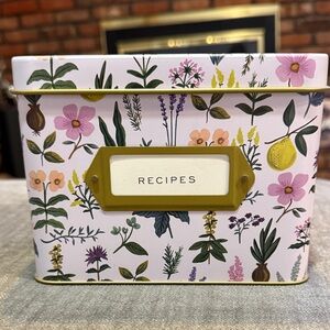 Rifle Paper Co. Pink Floral Recipe Tin with Gold Label Frame